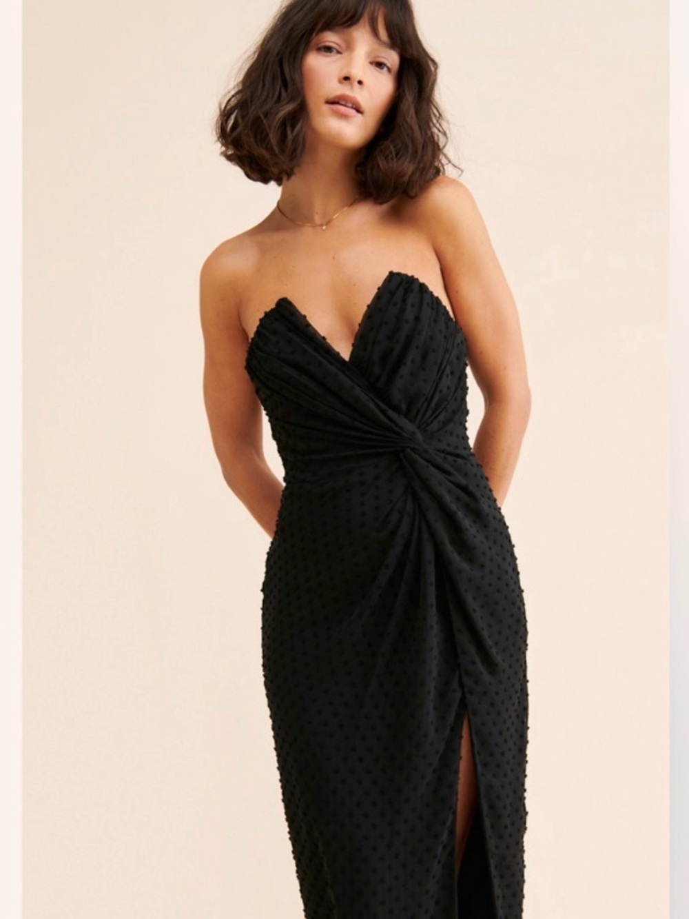 NEW Katie May Come On Home Black Polka Dot Strapless Formal Midi Dress large
